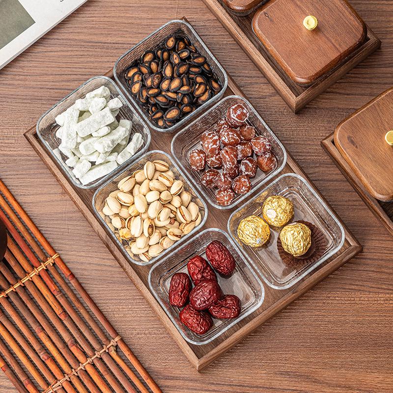 Creative Glass Walnut Fruit Bowl with Compartments for Snacks & Desserts