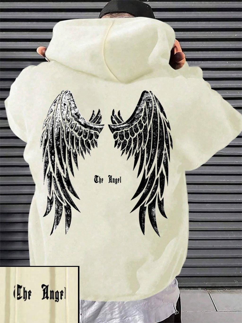 

Angel s Wings printed men s hoodie O-collar hoodie loose sweatshirt fashionable eco-friendly polyester fiber 2025 neutral 3XL