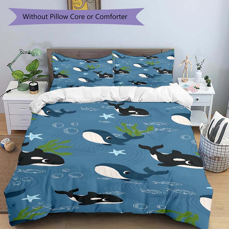 3pcs Animal-themed Whale Ocean Soft and Comfortable Breathability, Bedding Set, Machine Washable, Suitable for All Seasons166
