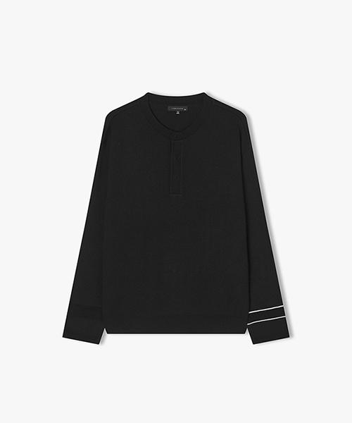 River Classy [25Ss] Lls51581 Black Color-Blocked Sleeve Henley Neck Knit 105