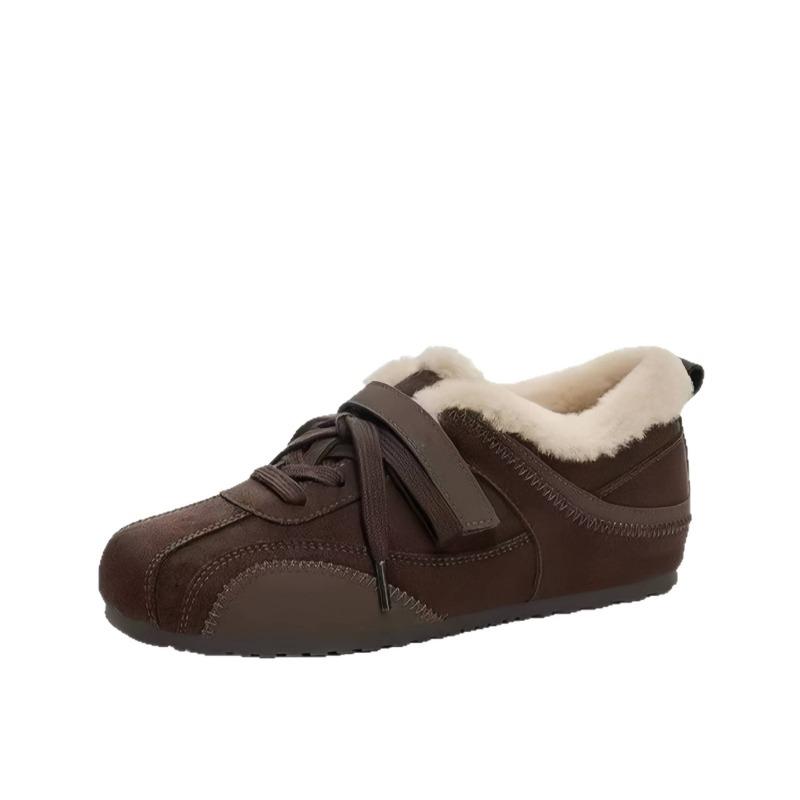 Retro magasságnövelő tépőzáras fűzős cipők nőknek, új gyapjú meleg alkalmi cipők