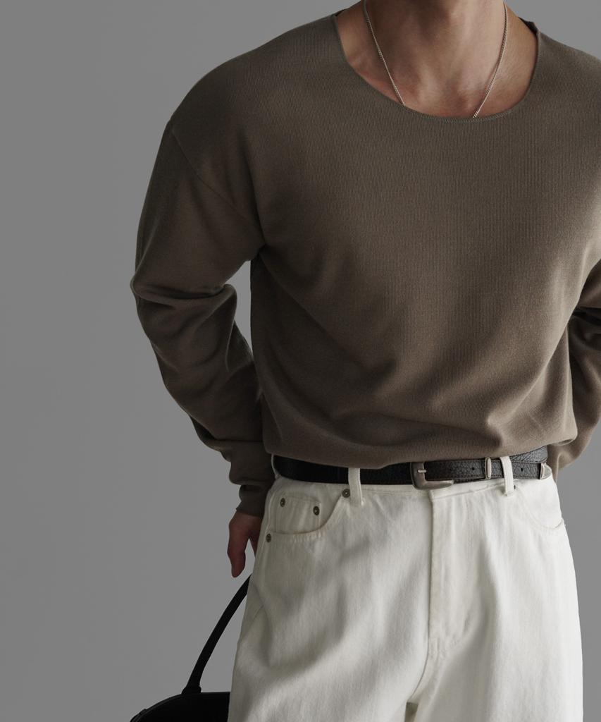 Baulopeulodeogteu Boat Neck Basic Knit Tee [Mocha]