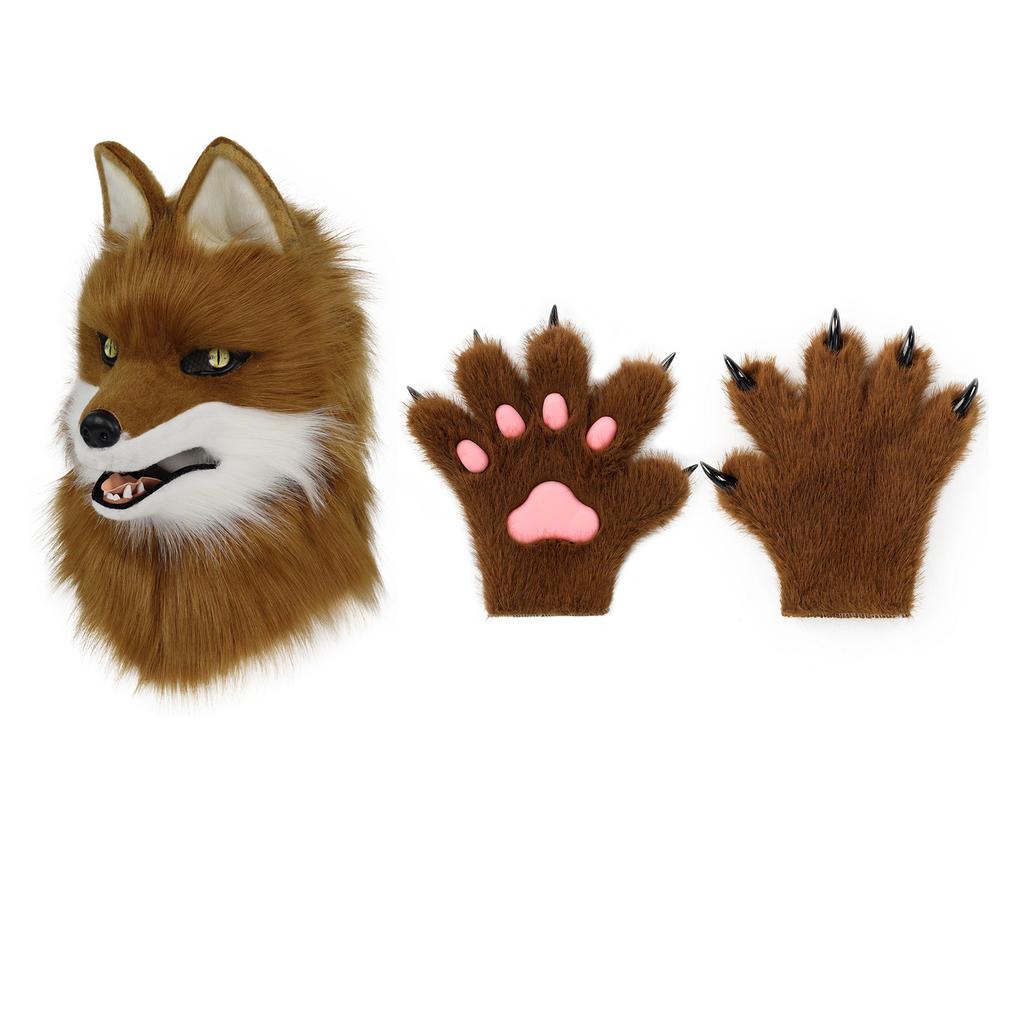 Halloween Canine Big Bad Wolf Beast Head Hood and Claw Suit Cos Costume Role Play