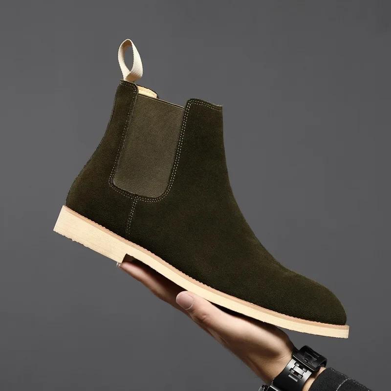 Bottes Chelsea Homme Style Britannique Bottines Cuir Véritable Daim Haute Qualité Chaussures pour Homme Nouvelles Bottes d'Affaires Zapatos Hombre