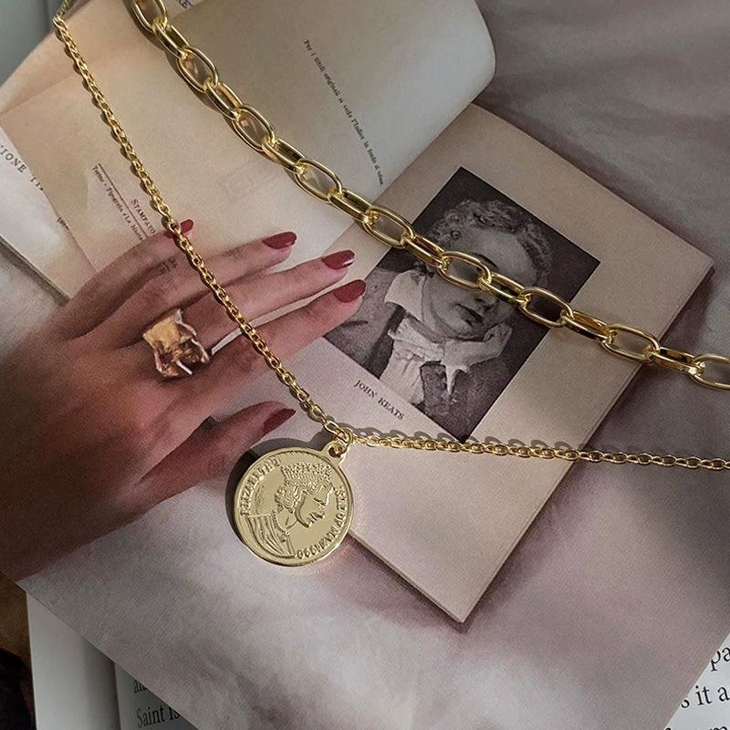 Multi Layer Choker Necklace Collar Statement Coin Pendant Necklace Women Jewelry