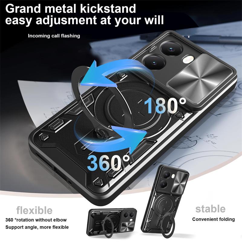 For Xiaomi Poco X7 Pro Case Armor Magnetic Ring Holder Slide Lens Shockproof Cover for PocoX7 Pro Poko Pocco Little X7Pro Funda