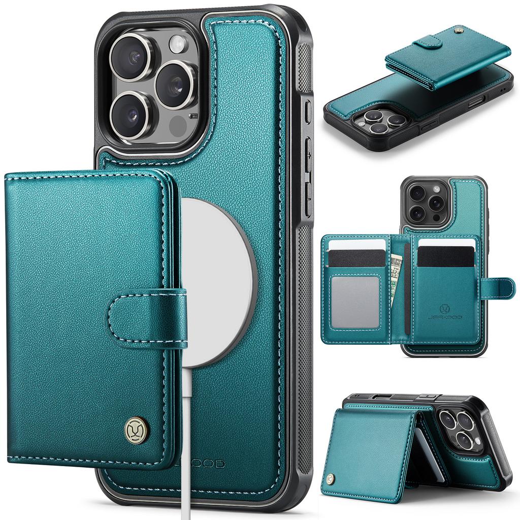 For iPhone 16 Pro Max Case JEEHOOD J09 RFID Blocking Card Holder Leather Back Phone Cover Compatible with MagSafe