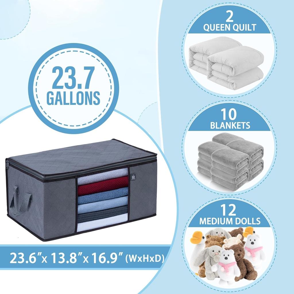 3 Pack Extra Large Clothes Storage Bag Organizer with Reinforced Handle Thick Fabric for Comforters, Blankets, Bedding, Foldable (24 Gallon)