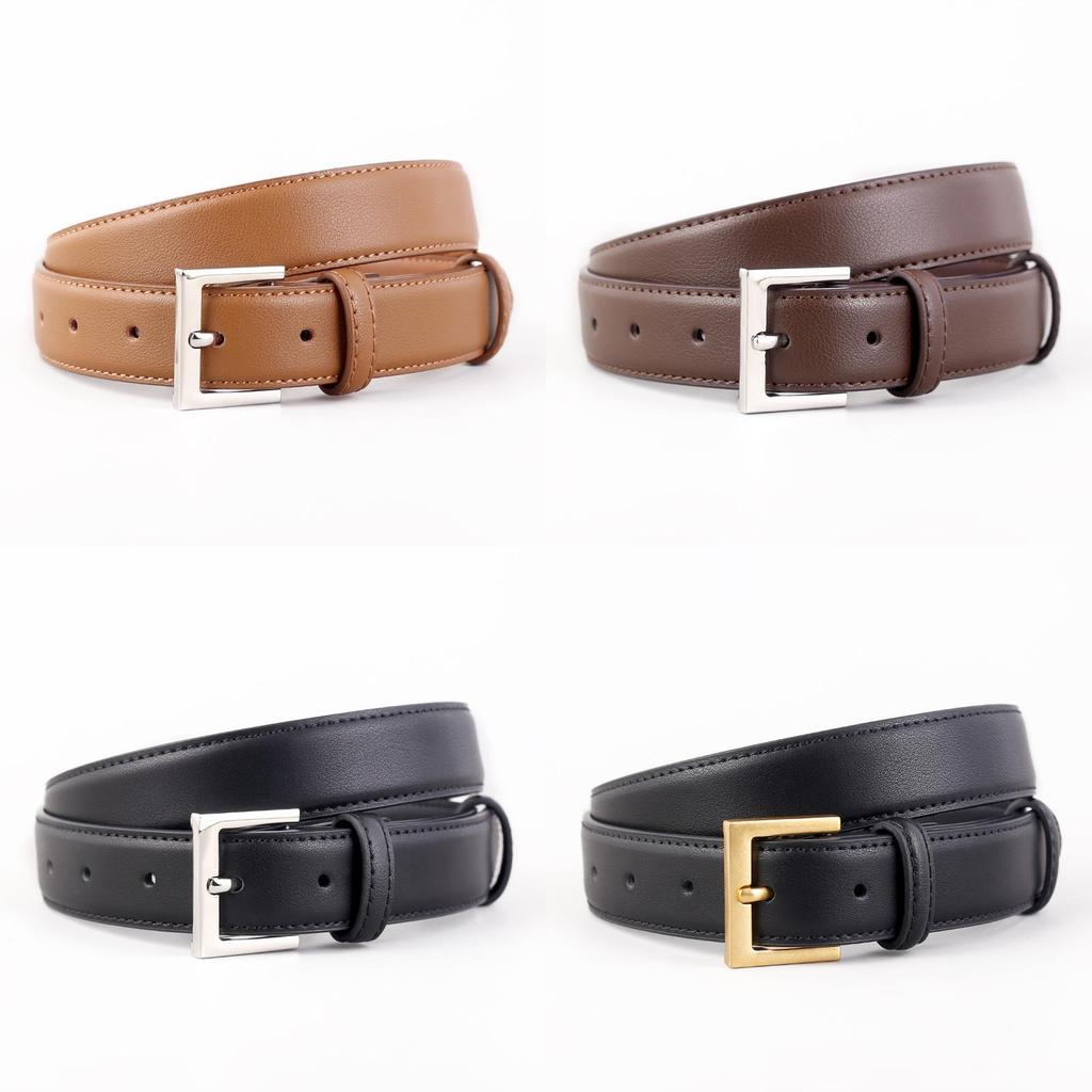 Classic Leather Belt For Women With Silver Pin Buckle And Casual Style