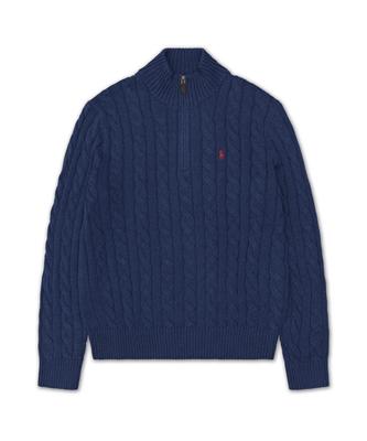 Maglione Polo Ralph Lauren in Cotone a Maglia Intrecciata con Zip Corta - Blu Navy