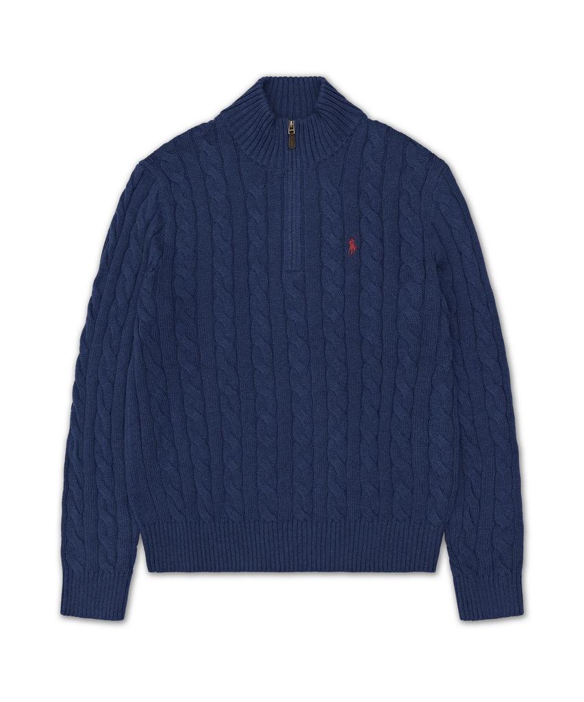 POLO RALPH LAUREN Cable Knit Cotton Quarter Zipper Sweater - Navy