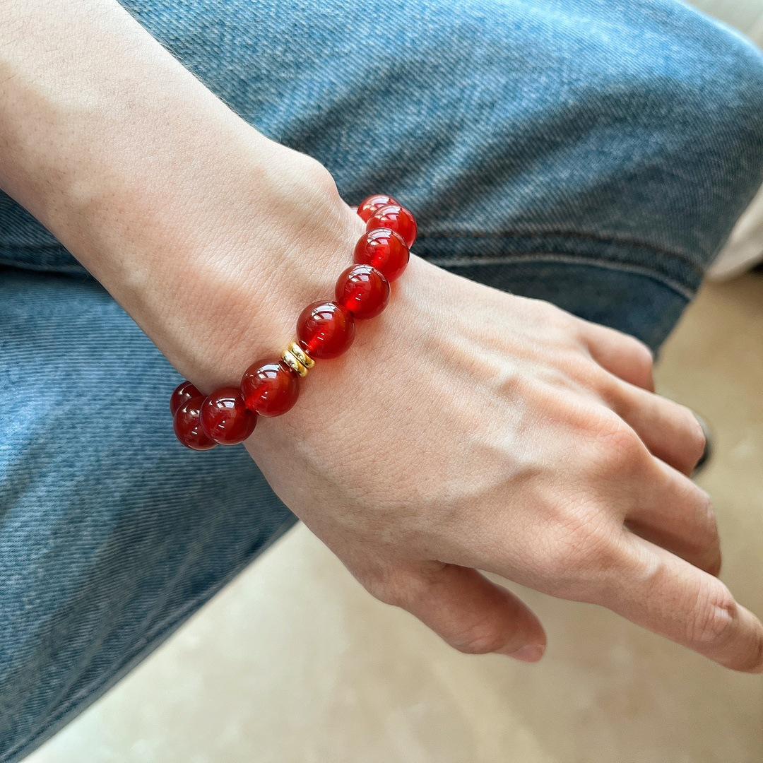 Chinese Retro 10Mm High Quality Natural Boutique Ice Transparent Chalcedony Agate Bracelet Bracelet Commuter Atmosphere