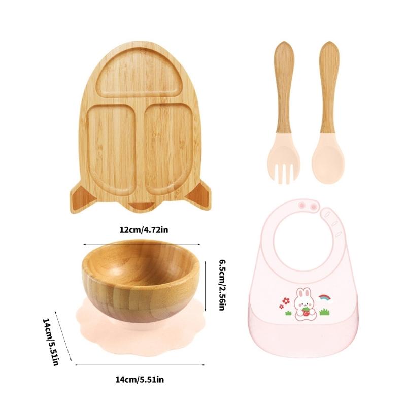 Cartoon Design Baby Fütterteller-Set Kinder Beikostschüssel mit stabilem Saugfuß für frühe Esser