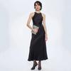 French Light Luxury Black Satin Sleeveless Dress Hanging Neck, Waist and Thin Temperament Dress Long Dress