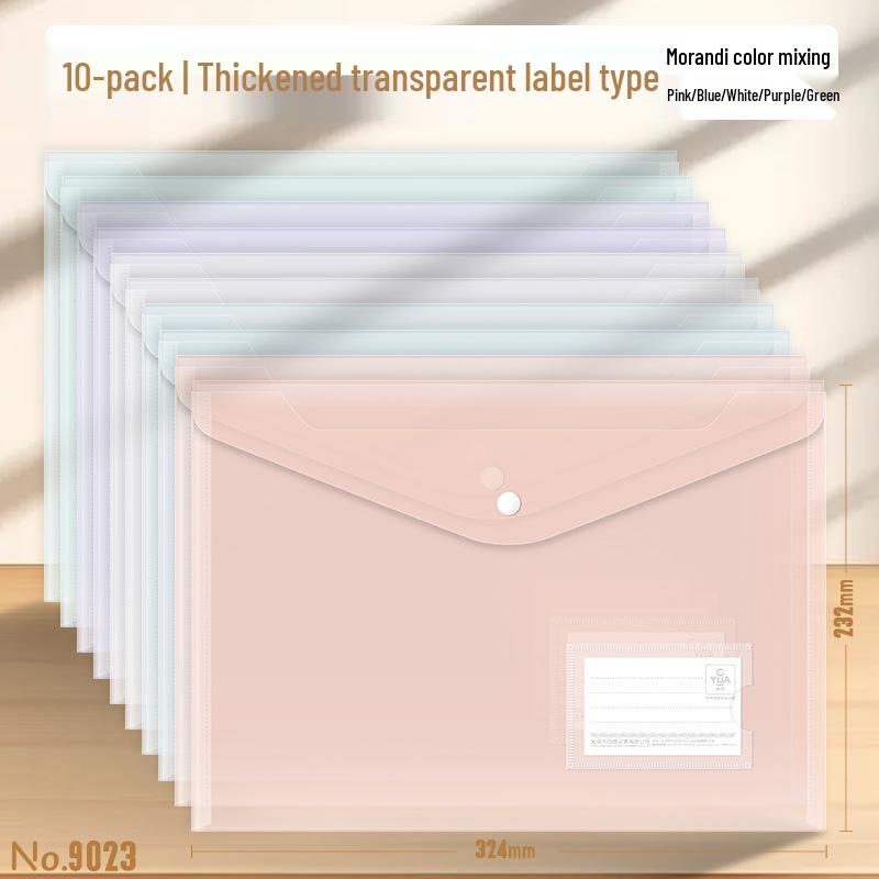 9021 Transparent File & Document Storage Bag - A4, Thickened, Waterproof, Plastic Button Closure