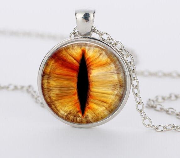 Vintage Red Cat Eye Necklace Dragon Eyes Photo Glass Cabochon Pendant Necklaces Women Men Jewelry