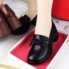 New thick heel small leather shoes autumn bow platform single shoes soft leather
