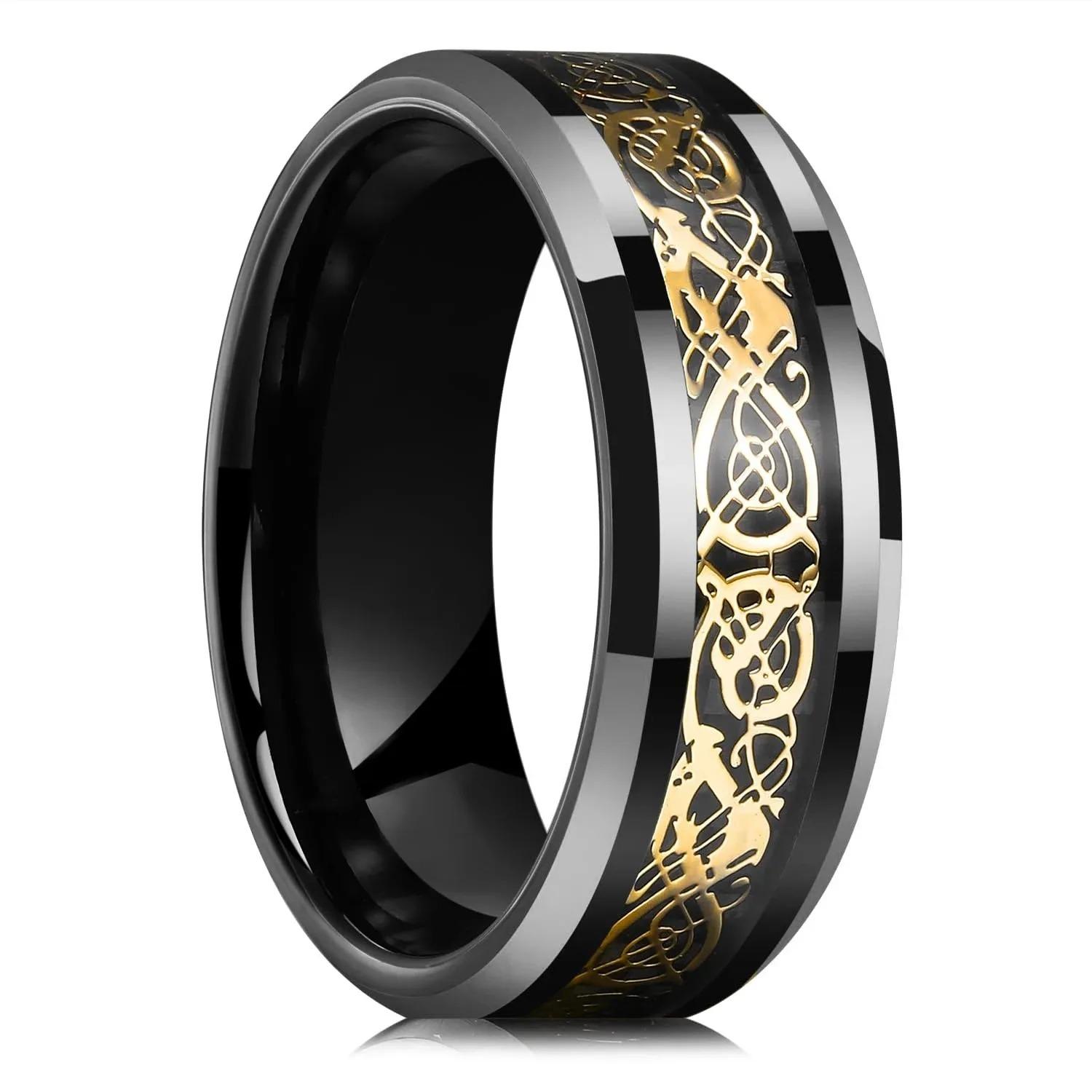 Mode 8mm Herren Edelstahlringe Eingelegte Schwarze Blaue Rote Kohlefaserringe Für Männer Hochzeit Verlobung Party Schmuck Geschenke 11 black