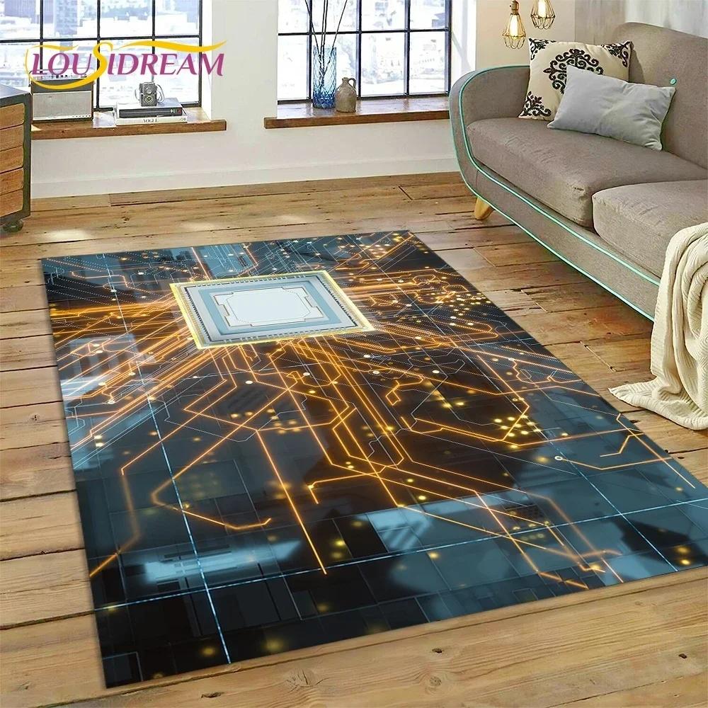 PCB Circuit Board 3D Chip CPU Carpet Rug for Bedroom Living Room Home Sofa Decoration,Children Game Large Decor Floor Mat Gift