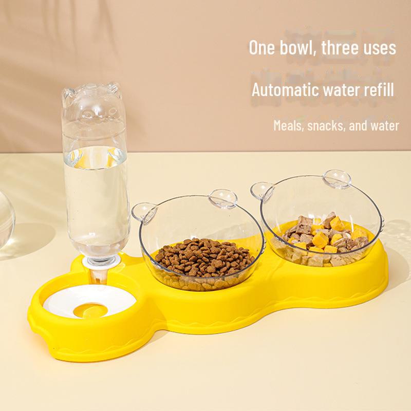 Dreifach-Napfset für Katzen und Hunde: Auslaufsicherer Doppelnapf mit automatischer Wasserzufuhr