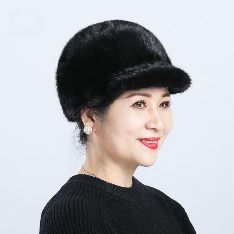 Hat Lady Winter Elderly Mink Fur Hat Warm Old Lady Mother Winter Mink Cap