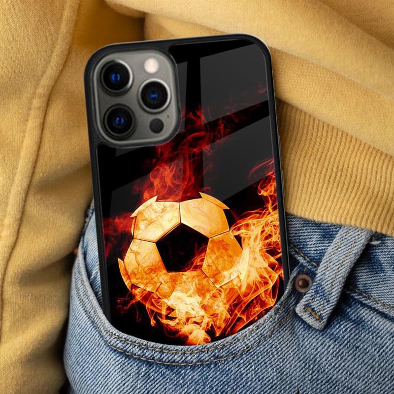 Fire Football Soccer Ball Soft Phone Case for iPhone 17 Air 16e Pro Max 15 Pro 13 14 Plus 11 12 MagSafe Magnetic Coque