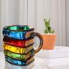 Painted Book Stack Mug Book-Shaped Glass Coffee Mug 11oz Unique Literary Mug Gifts for Book Lovers Office