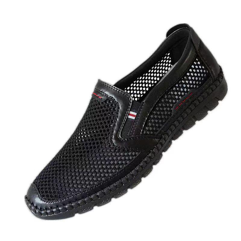 Processing Custom Old Beijing Summer New Mesh Shoes Breathable Men's Soft Leather Shoes Doudou Casual Shoes One Pedal Shoes