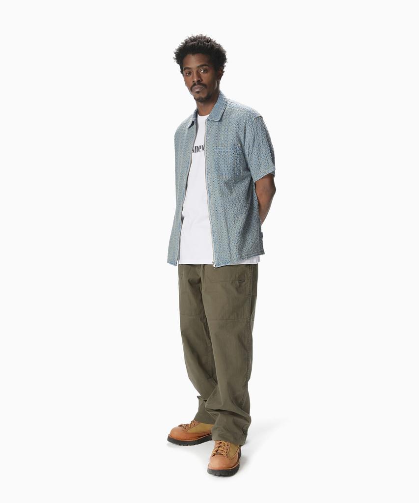 THISISNEVERTHAT Damaged Denim Zip S/S Shirt Washed Blue