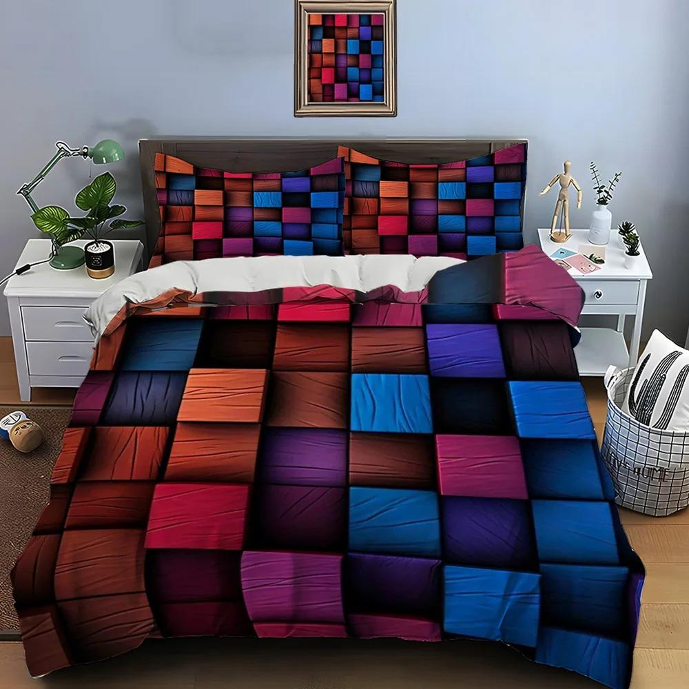 3D Honeycomb Square Gradient Color Print Bedding Set Duvet Cover 1 Duvet Cover 2 Pillowcases Adult and Boys Bedding Set Luxury