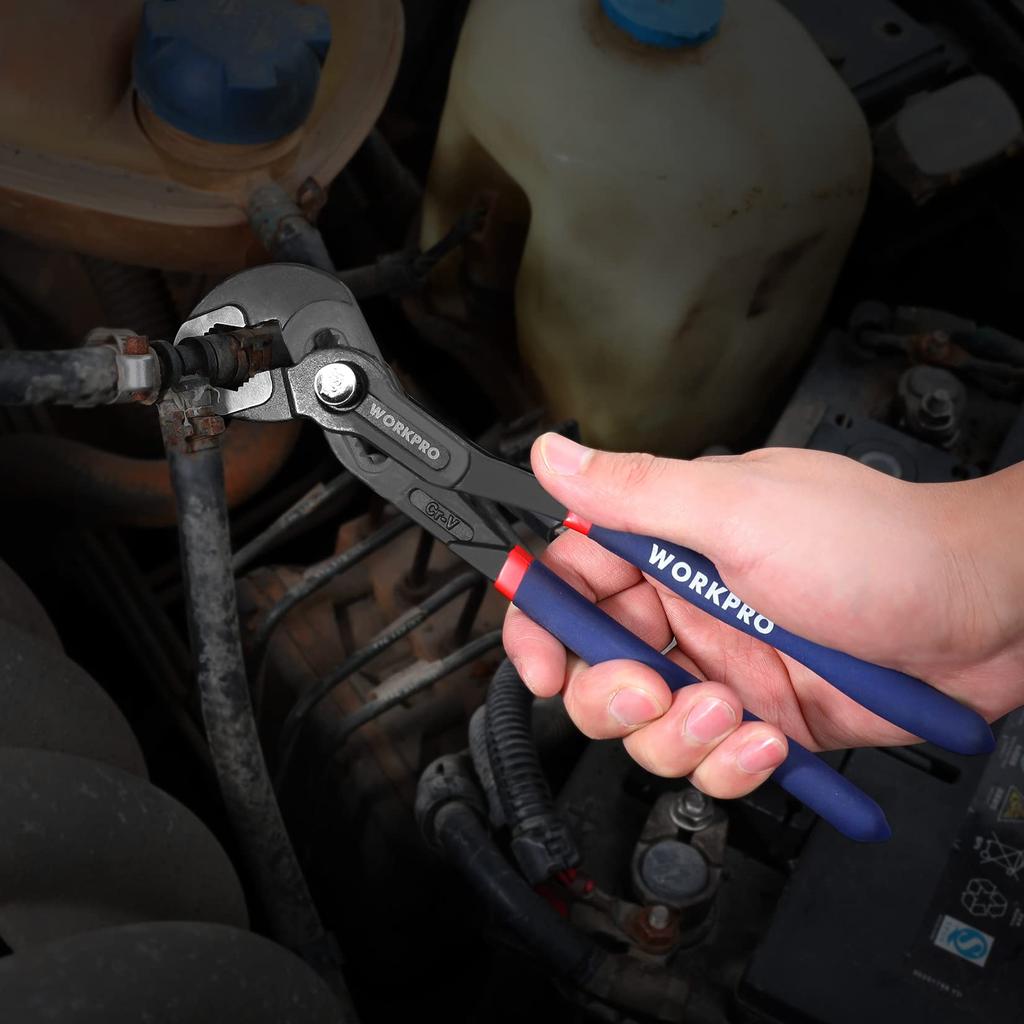 WORKPRO Water Pump Pliers, Strong, 12-way Adjustment, 250mm Overall Length, Quick Release Adjustment