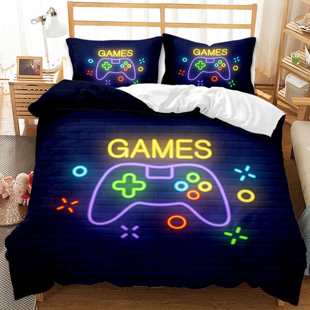 Gamepad Mobile Game Elements 3D Digital Printing Bed Three-Piece Kit Quilt Cover