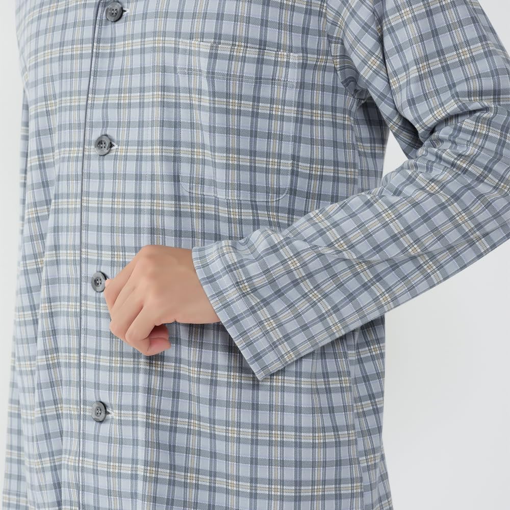 Gunze Long Sleeve and Pants Smooth PT Men's Pajamas, (Front Opening), 100% Cotton,