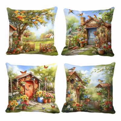 Home Decor Spring Garden Scene Pillow Covers Pattern Cushion Cover Suitable For Sofa Bedroom Car Pillow Cover