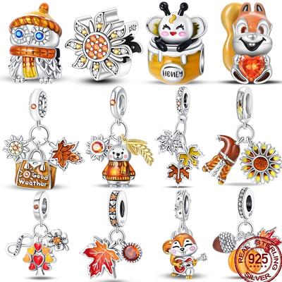 Kupfer Kürbis Ahornblatt Eichhörnchen Vogelscheuche Ernte Herbst Charme Perlen Geeignet für Pan Original Armband