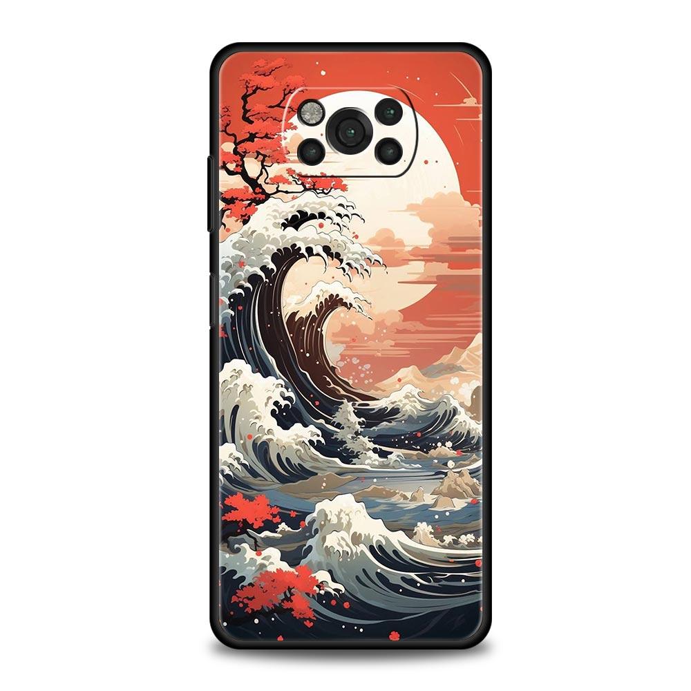 

Чехол для телефона для Xiaomi Poco X6 X5 X4 Pro 5G X3 NFC F5 F4 M5 M4 M3 F3 GT C51 C50 C55 Мягкий силиконовый Черный чехол Японский пейзаж Poco F5