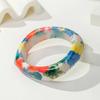 Bohemian Vintage Floral Resin Bangle Minority Design Flower Print Square Chunky Bangle  Decoration
