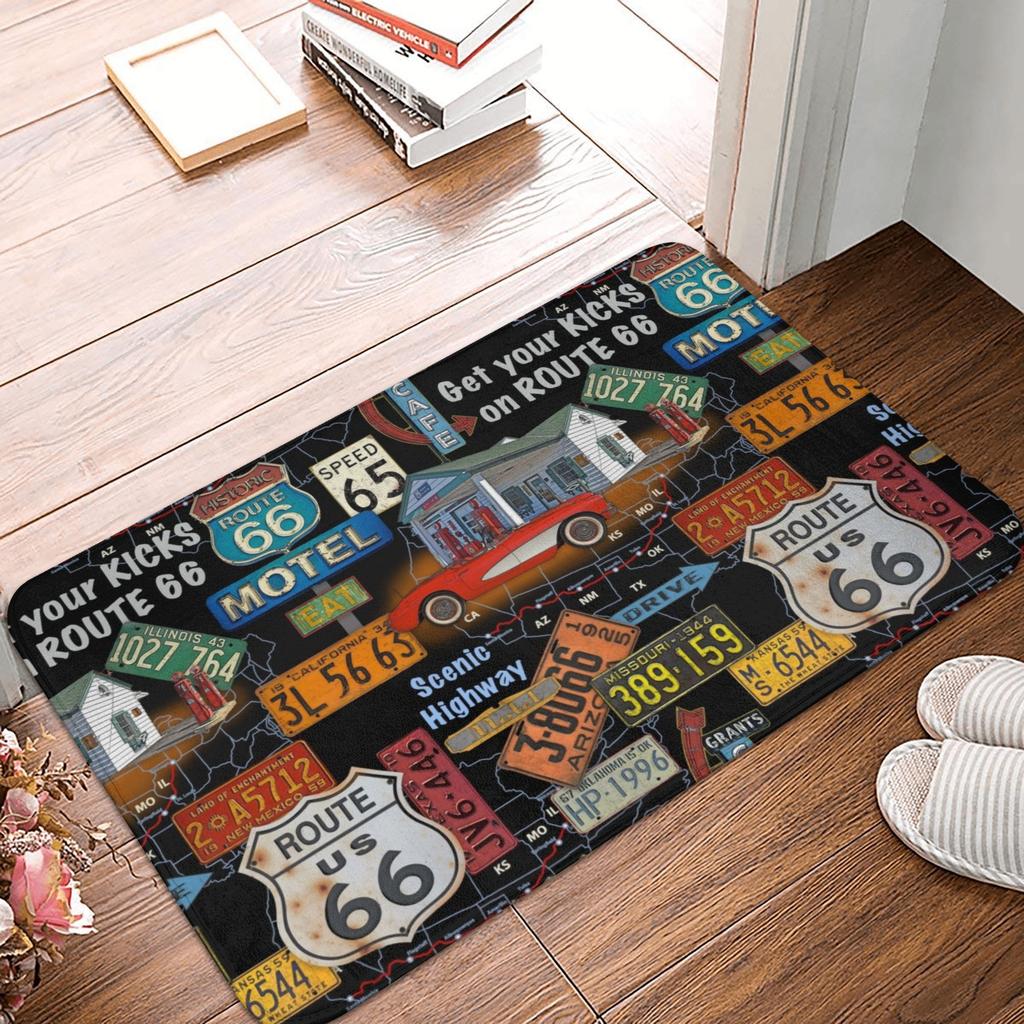 Tapis de porte Route 66 Antidérapant Extérieur Imperméable Tapis de porte Autoroute des Amériques Tapis de sol pour Cuisine Balcon Entrée
