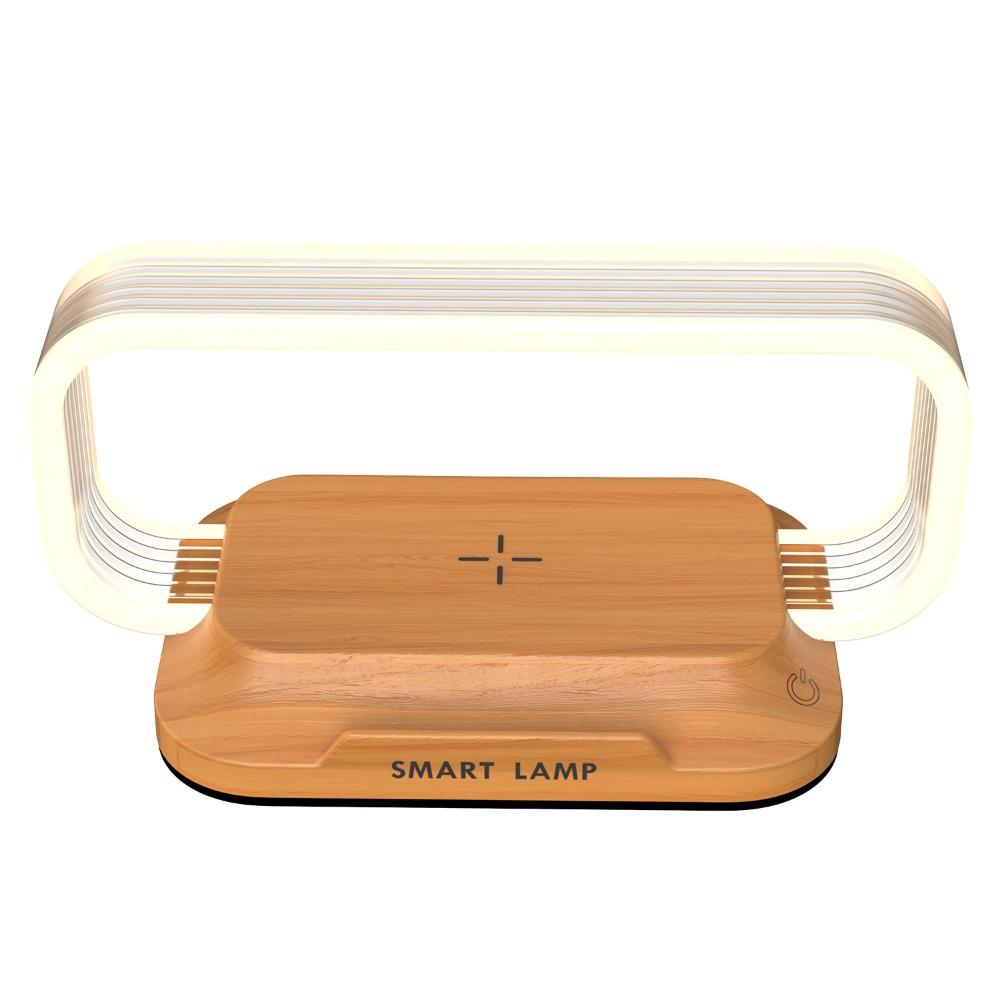 15W Mobile Phone Wireless Fast Charging Touch Night Light Solid Wood Clock Bedroom Bedside Table Lamp