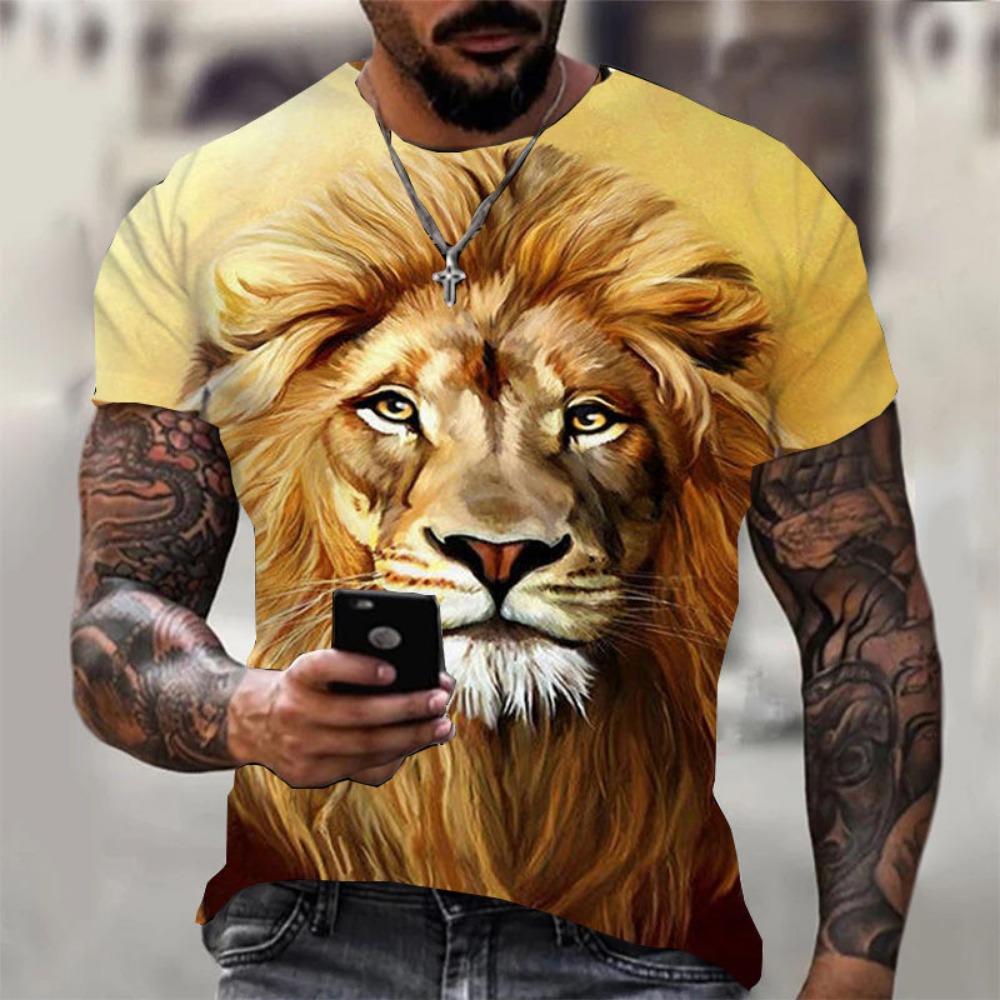 Summer New 3D Tiger Print Casual Versatile Round Neck Short Sleeve T-Shirt Top for men