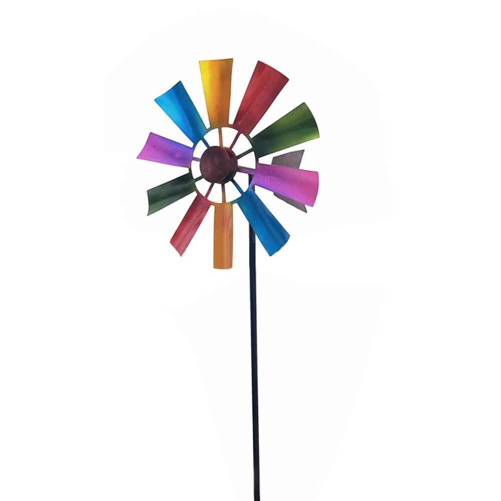 High Quality 24*73Cm Wrought Iron Metal Rotating Windmill 8 Colors Metal Wind Spinner Lawn Pinwheel Decor Supplies