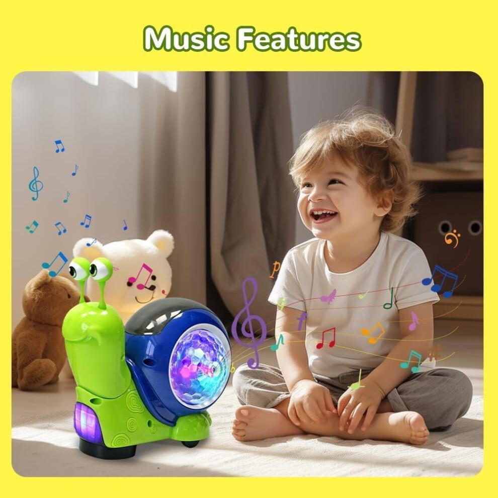 Glowing & Music-Playing Crawling Snail Toy, Auto-Sensing Interactive Musical Toy for Toddlers – Green
