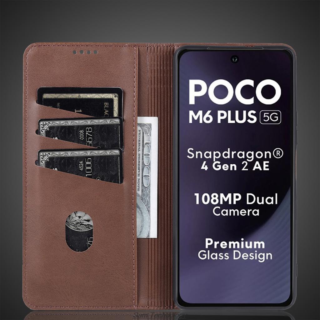 Deluxe Magnetic Adsorption Leather Fitted Case for Xiaomi POCOPHONE POCO M6 plus 5G Flip Cover Protective Case Capa Fundas Coque