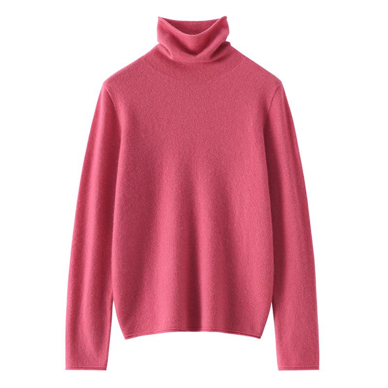 Women’s Cashmere Pile Collar Sweater - High Collar, Knitted, Loose Fit, Slim Inner Layer