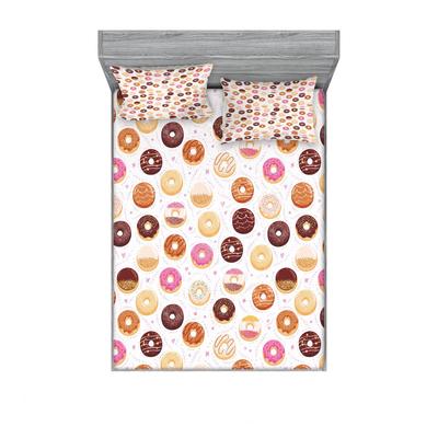 Leckeres Donut-Muster Blatt Drei-teiliges Digitaldruck-Laken Bettwäsche-Set Erwachsene Kinder