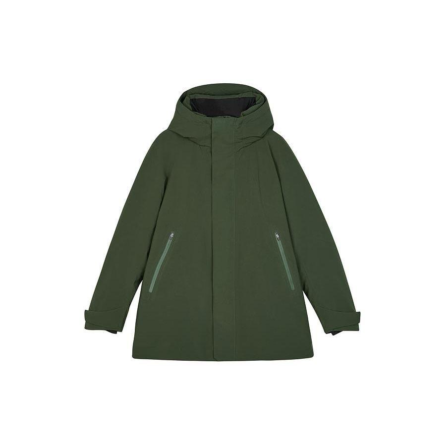 Skechers Solid Color Hooded Woven Mid-Length Down Jacket Men outerwear Black-Forest-Green L423M167-0373