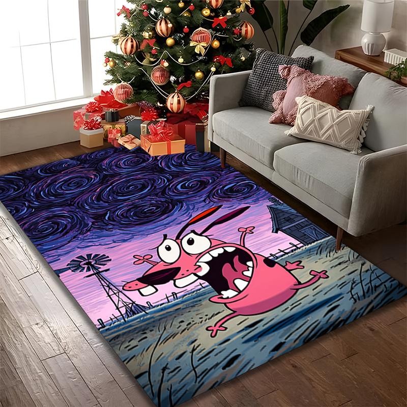 Courage the Cowardly Dog Print Area Rug, Multi-functional Office Chair Sofa Carpet, Easy Clean Carpet for Home and Living Spaces