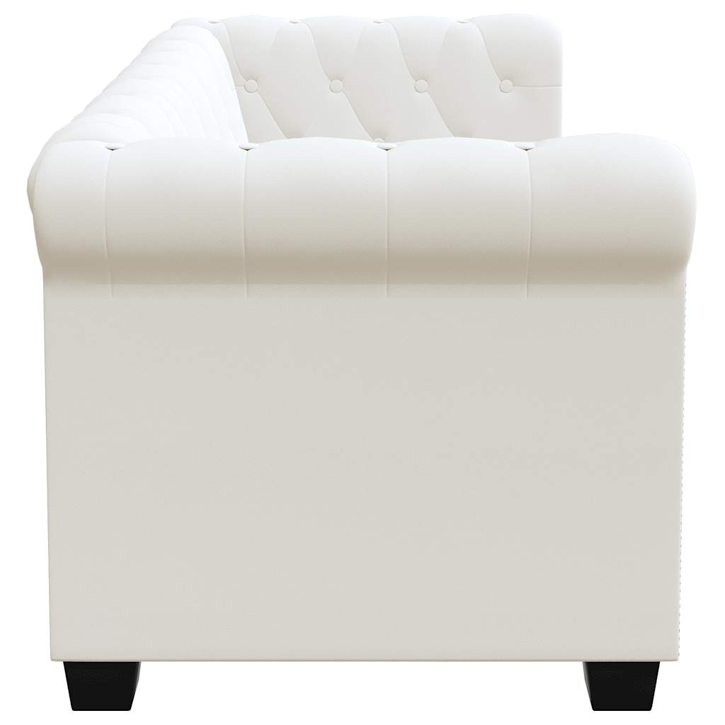 Chesterfield Sofa Set 2 Seater and 3 Seater In White Faux Leather