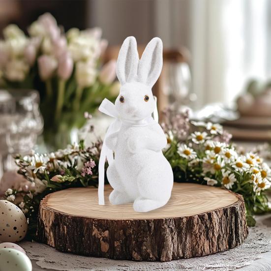 Easter Foam Rabbit Figurine with Glitter Powder Simulation Bunny Statue Home Office Holiday Party Decoration Ornament