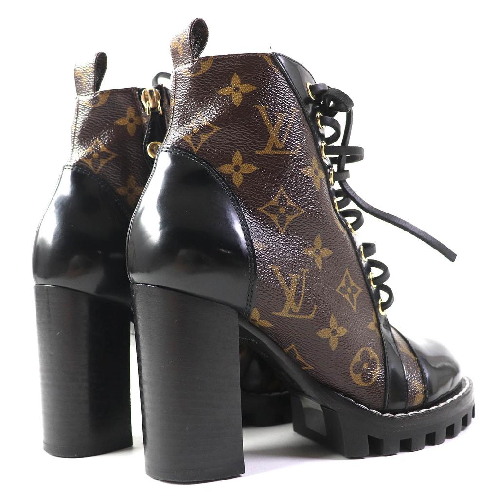 Great LOUIS VUITTON Ankle boots Leather monogram lace-up leather Women 36 G34085 Used